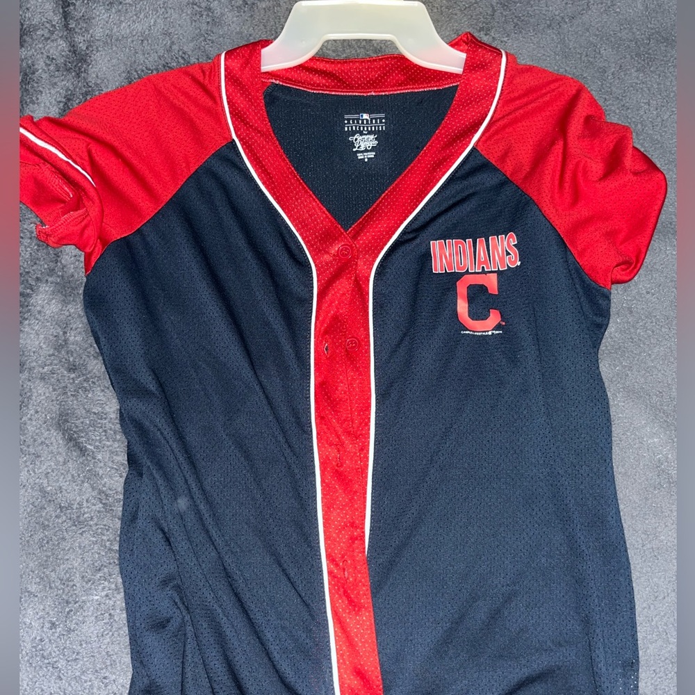 Genuine navy blue and red Indians baseball jersey